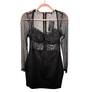 Fashion Nova Black Lace Mesh Midi Dress